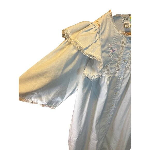 Vintage Claudia Barnes Nightgown Ruffled Lace Smocking Blue Button Front Size M - Picture 8 of 10